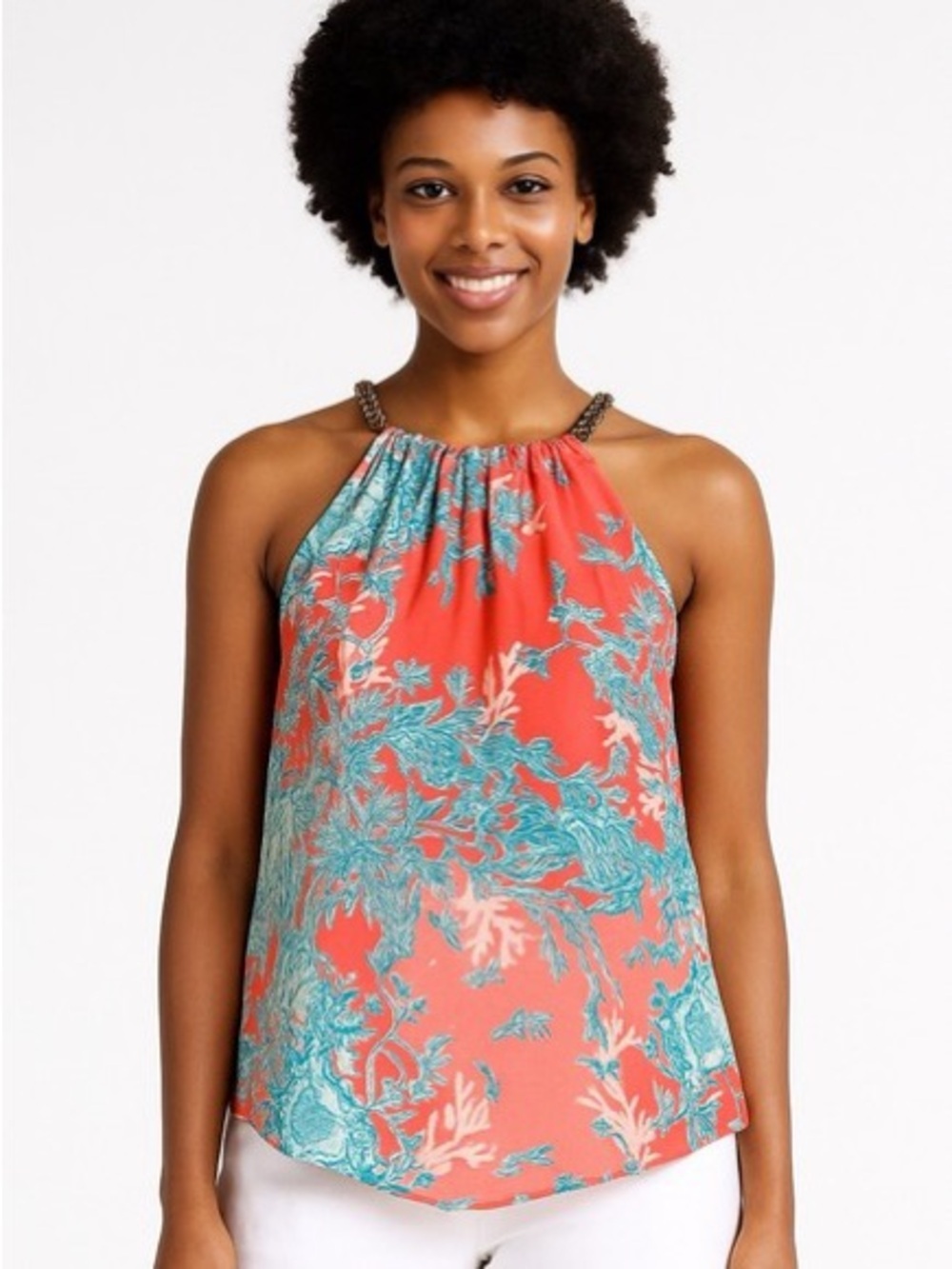NWT Lilly Pulitzer Cabana halter top Shelly Bay Coral Spritz (T3)